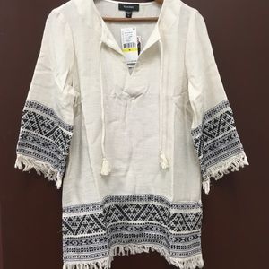 Tunique Paysanne Karen Kane - 100% Coton Blanc, Brodée, Manches Longues - Taille XS - Neuf Avec étiquettes